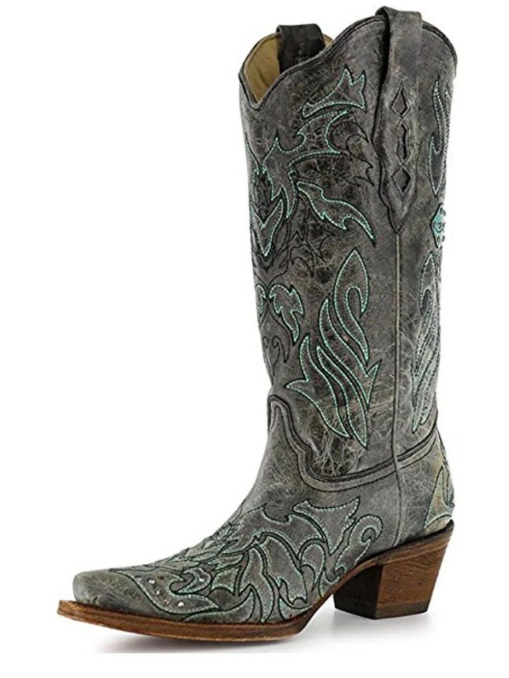 Corral Boots Women's Turquoise Embroidery Rhinestone Snip Toe Western Boot - Picture 5 of 16